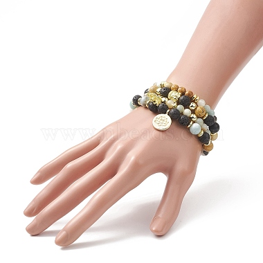 4Pcs 4 Style Natural & Synthetic Mixed Gemstone & Buddhist Head Beaded Stretch Bracelets Set(BJEW-JB09326)-5