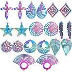 20Pcs 10 Style PVD Vacuum Plating 201 Stainless Steel Filigree Pendants, Etched Metal Embellishments, Mixed Shapes, Rainbow Color, 2pcs/style(STAS-SZ0001-79)
