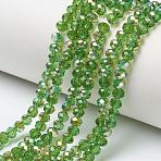 Electroplate Glass Beads Strands, Half Plated, Rainbow Plated, Faceted, Rondelle, Lime Green, 8x6mm, Hole: 1mm, about 55~60pcs/strand, 15~15.8 inch(38~40cm)(EGLA-A034-T8mm-K04)