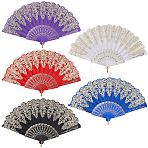 5Pcs 5 Colors Plastic Folding Fan, for Party Wedding Dancing Decoration, Mixed Color, 250x20x23.5mm, 1pc/color(AJEW-CN0003-90)