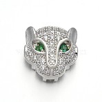 Rack Plating Brass Micro Pave Cubic Zirconia Leopard Hollow Beads, Lead Free & Cadmium Free, Platinum, 11x11x6mm, Hole: 1.4mm(ZIRC-I012-18P-RS)