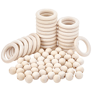 Round/Ring Unfinished Wood Beads, Natural Wooden Loose Beads Spacer Beads, Moccasin, 20~55x9~18mm, Hole: 4~36mm, 75pcs/set(PH-WOOD-G003-02)