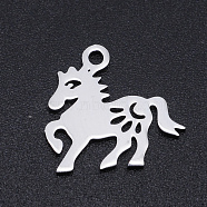 201 Stainless Steel Charms, Horse, Hollow, Stainless Steel Color, 14x15x1mm, Hole: 1.5mm(STAS-N090-JN849-1)