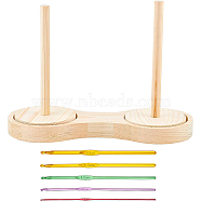 1 Set Rotatable Wooden Yarn Skein Spinner, Double Yarn Ball Holder, with 5Pcs 5 Style Random Single Color Aluminum Crochet Hooks, Mixed Color, 14.8~30x0.2~11.9x20.5cm(DIY-BC0005-79)