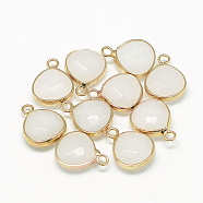 Natural White Jade Pendants, with Nickel Free Brass Findings, Faceted, Dyed, Teardrop, Golden, Creamy White, 17.5x13.5x6.5mm, Hole: 2mm(X-G-Q963-04)