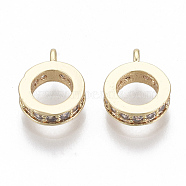 Brass Micro Pave Clear Cubic Zirconia Tube Bails, Loop Bails, Bail Beads, Nickel Free, Ring, Real 18K Gold Plated, 10x8x2.5mm, Hole: 1.6mm, Inner Diameter: 4.5mm(KK-S348-486-NF)