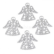 201 Stainless Steel Pendants, Angel, Stainless Steel Color, 40x39x1mm, Hole: 3x6.5mm(STAS-N098-039B-02)