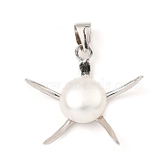 Rhodium Plated 925 Sterling Silver Pendants, with Natural Pearl Beads, Star Charms, with S925 Stamp, Real Platinum Plated, 21.5x22x6.5mm, Hole: 5x3.5mm(STER-Z003-06P)