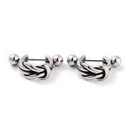 Knot 316 Surgical Stainless Steel Shield Barbell Hoop Earrings, Cartilage Earrings for Women, Antique Silver, 13x7mm(EJEW-Z050-48AS)