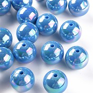 Opaque Acrylic Beads, AB Color Plated, Round, Deep Sky Blue, 20x19mm, Hole: 2~3mm, about 111pcs/500g(MACR-S370-D20mm-9)
