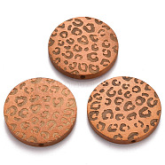 Painted Natural Wood Beads, Laser Engraved Pattern, Flat Round with Leopard Print, Sandy Brown, 30x5mm, Hole: 1.6mm(X-WOOD-N006-07Q)