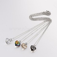 Heart Electroplated Glass Pendant Necklaces, with Brass Chains, Mixed Color, 17.9 inch(NJEW-JN01390)