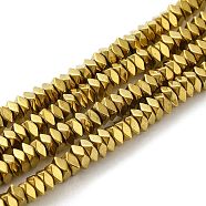 Electroplate Non-magnetic Synthetic Hematite Beads Strands, Faceted Square, Golden Plated, 4x4x2mm, Hole: 1mm, about 210pcs/strand, 15.7 inch(G-J224B-06)
