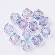 Two Tone Transparent Spray Painted Acrylic Bead, Polygon, Pink, 7.5x8x8mm, Hole: 1.8mm(X-ACRP-T005-26)