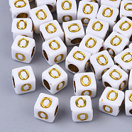 Plating Acrylic Beads, Horizontal Hole, Golden Metal Enlaced, Alphabet Style, Cube, Letter.O, 5.5~6x5.5~6x5.5~6mm, Hole: 3.5mm, about 3000pcs/500g(SACR-S297-09O)