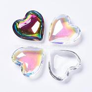 Glass Pendants, Heart, Mixed Color, 40~41x42~43x15mm, Hole: 2mm(EGLA-K011-07A-01)
