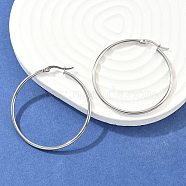 Tarnish Resistant 304 Stainless Steel Big Hoop Earrings, Hypoallergenic Earrings, Ring Shape, Stainless Steel Color, 12 Gauge, 44~46x2mm, Pin: 0.7~1.3x0.68mm(EJEW-F105-06P)