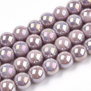 Electroplate Opaque Glass Beads Strands, AB Color Plated, Round, Rosy Brown, 9.5~10mm, Hole: 1.5mm, about 40~42pcs/strand, 14.76~15.12 inch(37.5~38.4cm)(GLAA-T032-P10mm-AB07)