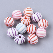 Craft Style Acrylic Corrugated Beads, Round, Mixed Color, 8x9x8.5mm, Hole: 1.8mm, about 1560pcs/500g(MACR-S299-017)