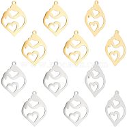 Unicraftale 12Pcs 2 Colors 201 Stainless Steel Pendants, Heart with Mother and Child, for Mother's Day, Golden & Stainless Steel Color, 24x17x1mm, Hole: 1.5mm, 6pcs/color(STAS-UN0040-19)