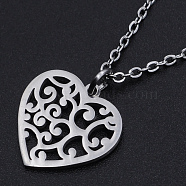 201 Stainless Steel Pendant Necklaces, with Cable Chains and Lobster Claw Clasps, Heart, Stainless Steel Color, 15.74 inch(40cm), 1.5mm(NJEW-S105-JN564-40-1)
