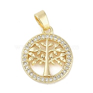 Rack Plating Brass Micro Pave Cubic Zirconia Pendants, Lead Free & Cadmium Free, Long-Lasting Plated, Tree of Life Charms, Real 18K Gold Plated, 19.5x16.5x2.5mm, Hole: 5.5x3mm(KK-H509-20G-02)