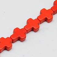 Synthetic Turquoise Beads Strands, Dyed, Cross, Orange Red, 10x8x3mm, Hole: 1mm, about 38pcs/strand, 15 inch(TURQ-G112-8x10mm-04)