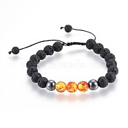 Natural Lava Rock and Non-Magnetic Synthetic Hematite Beads Braided Bead Bracelets, with Resin Imitation Amber, 2-1/8 inch~3 inch(5.3~7.8cm)(BJEW-JB03975-06)