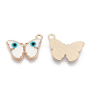 Rack Plating Alloy Resin Pendants, Evil Eye Butterfly Charms, with Enamel, Light Gold, Cadmium Free & Nickel Free & Lead Free, White, 19x26x3mm, Hole: 2.5mm(RESI-T045-33)