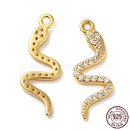 925 Sterling Silver Micro Pave Cubic Zirconia Pendants, Snake Charm, Real 18K Gold Plated, 21x8x1.5mm, Hole: 1.4mm(STER-I010-38G)