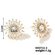 3D Sunflower Copper & Zircon Stud Earrings Fashionable Luxury Japanese Style, Golden, 21x6mm(FV5287-2)