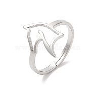 304 Stainless Steel Hollow Horse Adjustable Ring, Stainless Steel Color, US Size 6(16.5mm)(RJEW-L107-023P)