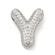 Platinum Plated Brass Micro Pave Cubic Zirconia Pendants, Letter Charms, Letter Y, 19x20x6.5mm, Hole: 3x2.5mm(KK-L073-001P-Y)