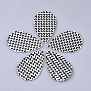 PU Leather Pendants, Imitation Woven Rattan Pattern, Teardrop, White, 57x37x2mm, Hole: 1.4mm(FIND-S300-39B-03)