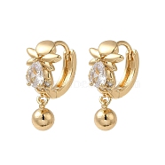 Brass Micro Pave Cubic Zirconia Dangle Earring, Hoop Earring for Women, Light Gold, 21x9mm(EJEW-L271-04KCG-03)