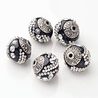 Handmade Indonesia Beads, with Alloy Cores, Round, Black, Antique Silver, 15x15x15mm, Hole: 2mm