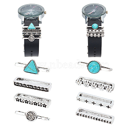 Elite 8Pcs 8 Style Half Round & Triangle Synthetic Turquoise Watch Band Charms Set, Alloy Watch Band Decorative Ring Loops, Platinum, 2.1x0.3cm, 1Pc/style(MOBA-PH0001-12)