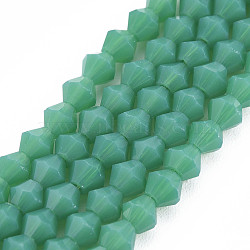 Opaque Solid Color Glass Beads Strands, Imitation Jade, Faceted, Bicone, Green, 4.5x4mm, Hole: 1mm, about 92~96pcs/strand, 13.78~14.37 inch(GLAA-Q080-4mm-B06)