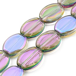 Half Rainbow Plated Electroplate Transparent Glass Beads Strands, Oval, Medium Orchid, 17x13.5x4.5mm, Hole: 1.2mm, about 37pcs/strand, 24.80 inch(63cm)(EGLA-G037-05A-HR01)