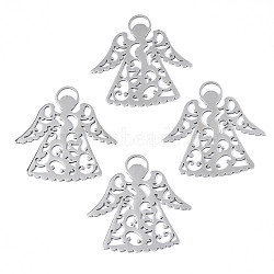 Non-Tarnish 201 Stainless Steel Pendants, Angel, Stainless Steel Color, 40x39x1mm, Hole: 3x6.5mm(STAS-N098-039B-02)