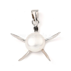 Rhodium Plated 925 Sterling Silver Pendants, with Natural Pearl Beads, Star Charms, with S925 Stamp, Real Platinum Plated, 21.5x22x6.5mm, Hole: 5x3.5mm(STER-Z003-06P)