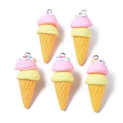 Handmade Polymer Clay Pendants, Ice Cream, Hot Pink, 37~40x14~16mm, Hole: 2mm(CLAY-Q240-003F)