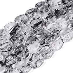 Handmade Lampwork Beads Strands, Square, Gray, 10.5~11.5x10.5~12.5x5~7mm, Hole: 0.8~1mm, about 24pcs/strand, 10.24~10.43 inch(26~26.5cm)(LA-N046-01B)