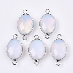 Synthetic Opalite Links/Connectors, Platinum Tone Brass Edge, Faceted Oval, 27.5x14~15x6mm, Hole: 2mm(G-T131-102-34)