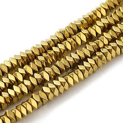 Electroplate Non-magnetic Synthetic Hematite Beads Strands, Faceted Square, Golden Plated, 4x4x2mm, Hole: 1mm, about 210pcs/strand, 15.7 inch(G-J224B-06)
