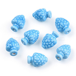 Handmade Porcelain Beads, Bright Glazed Porcelain Style, Pine Cone, Deep Sky Blue, 19x14x12mm, Hole: 2mm(PORC-T005-006D)