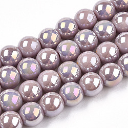 Electroplate Opaque Glass Beads Strands, AB Color Plated, Round, Rosy Brown, 9.5~10mm, Hole: 1.5mm, about 40~42pcs/strand, 14.76~15.12 inch(37.5~38.4cm)(GLAA-T032-P10mm-AB07)