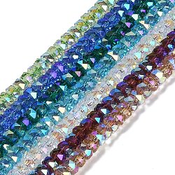 Electroplate Glass Beads Strands, Pearl Luster Plated, Faceted, Rondelle, Mixed Color, 3x4mm, Hole: 1mm, about 100pcs/strand, 12.60''(32cm)(GLAA-Q105-03)