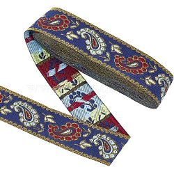 Ethnic Style Embroidery Polyester Ribbon, Garment Accessories, Floral Pattern, Blue, 33mm(SRIB-WH0007-02B)