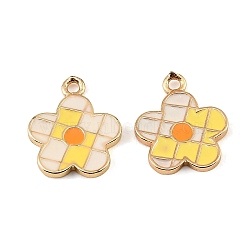 Brass Enamel Pendants, Flower Charms, Golden, Yellow, 18x15x2mm, Hole: 1.5mm(KK-CBA9175-36G-02)